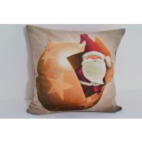 Karácsonyi díszpárna Mikulással és csillagos mintával.